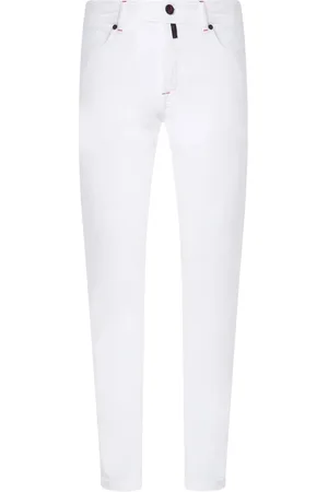 Kiton Jeans, Heren, Wit, W34, Katoen, Witte Slim Fit Katoenen Jeans