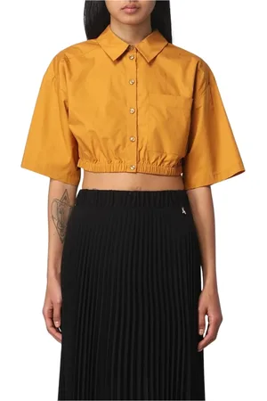 Patrizia Pepe Blouses & Shirts, Dames, Bruin, XS, Katoen, Poplin Shirt met Cinched Taille
