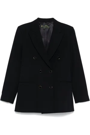 A.P.C. Jassen, Dames, Blauw, 2Xs, Wol, Double-Breasted Jas met Achterste Split