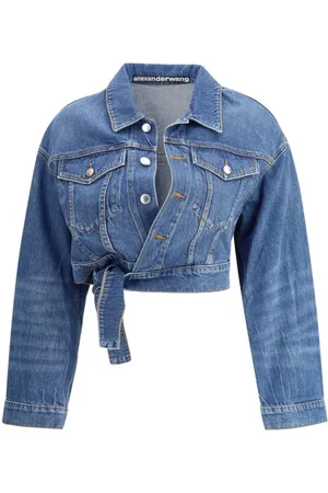 Alexander Wang Jassen, Dames, Blauw, S, Katoen, Spijkerjasje met strikceintuur