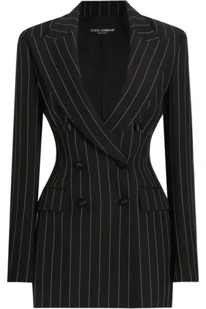 Dolce & Gabbana Jassen, Dames, Zwart, XL, Gestreepte dubbelrij jassen met zakken
