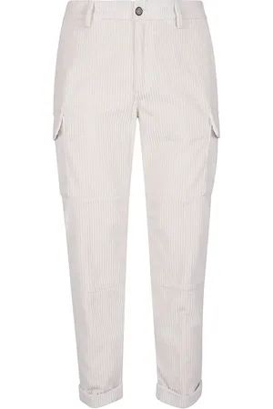ELEVENTY Broeken, Heren, Wit, W34, Katoen, Velvet Corduroy Cargo Broek