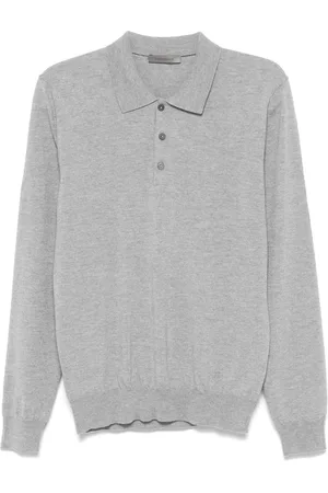 corneliani Truien, Heren, Grijs, XL, Wol, Wollen Polo Shirt 3 Knopen Stijl