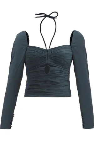 Self-Portrait Blouses & Shirts, Dames, Groen, XS, Polyester, Korte Elastische Crêpe Top
