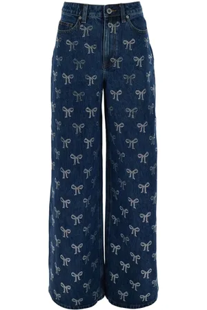 Self-Portrait Jeans, Dames, Blauw, W28, Denim, Blauwe spijkerbroek met stralende strikversiering