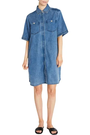 Bruuns Bazaar Kleedjes, Dames, Blauw, L, Denim, Denim Jurk met Zakken