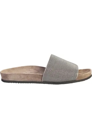 Brunello Cucinelli Schoenen, Dames, Grijs, 38 EU, Leer, Grijze Leren Sandalen Elegante Stijl