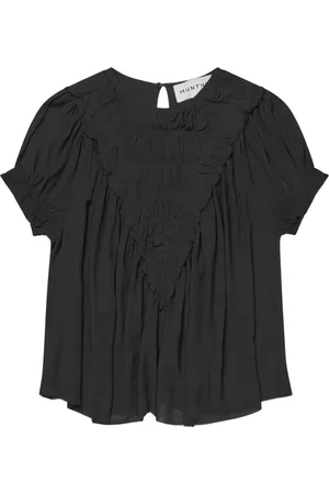 Munthe Blouses & Shirts, Dames, Zwart, 2Xs, Zwarte V-hals Ruffle Top