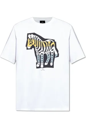 Paul Smith Tops, Heren, Wit, S, Katoen, T-shirt met kleurrijke print