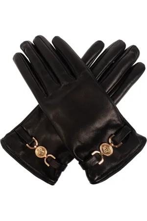 VERSACE Accessoires, Dames, Zwart, 6 1/2 IN, Kasjmier, Leren handschoenen