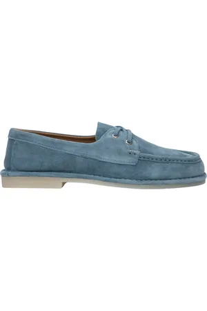 Estro Blauwe Loafers van Velours in Nautische Stijl met Vetersluiting