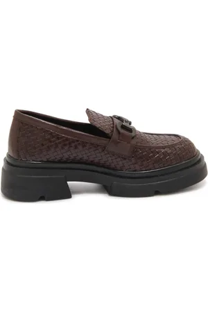 Emanuélle vee Geweven Leren Bruine Loafer Model 442M