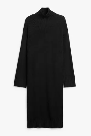 Monki Long sleeved rib knit midi dress