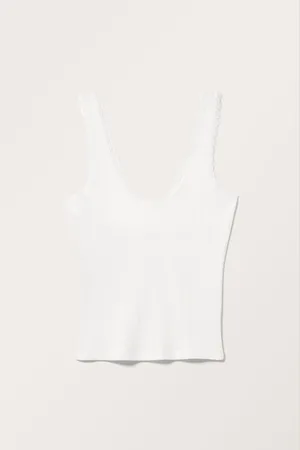 Monki Laced Fitted Pointelle Tank Top