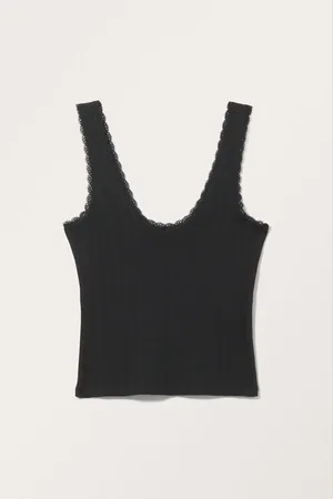 Monki Laced Fitted Pointelle Tank Top