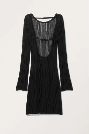 Monki Open-knit Long Sleeve Midi Dress