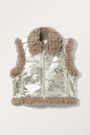 Monki Cropped Furry Faux Leather Vest