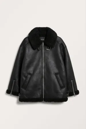 Monki Oversized faux leather aviator jacket