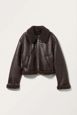Monki Cropped Faux Leather Biker Jacket