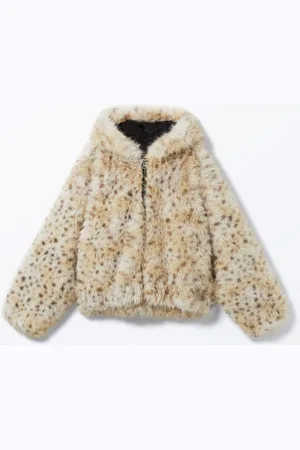 Monki Hooded Faux Fur Jacket