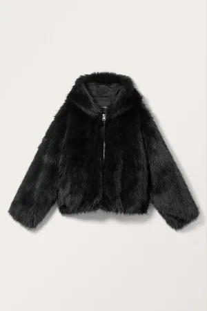 Monki Hooded Faux Fur Jacket