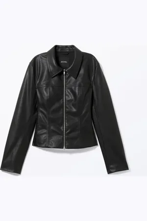 Monki Waisted faux leather zip jacket