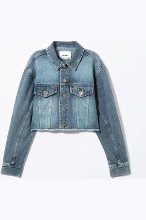 Monki Cropped Oversized Barrel-Sleeved Denim Jacket