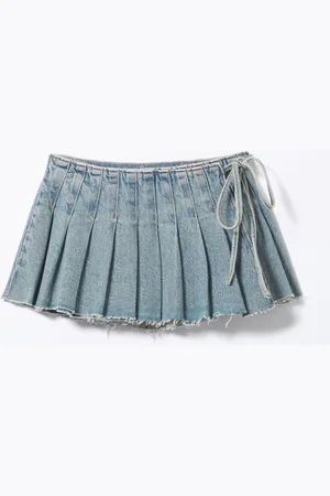 Monki Pleated Mini Denim Wrap Skirt