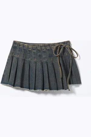 Monki Pleated Mini Denim Wrap Skirt