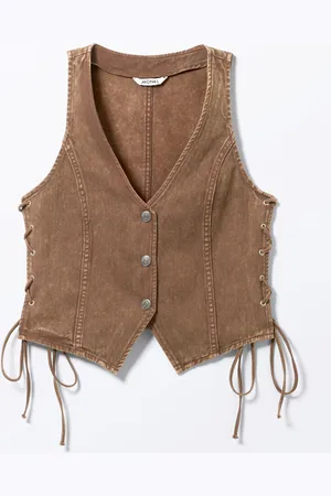Monki Sleeveless Lace-Up Denim Waistcoat