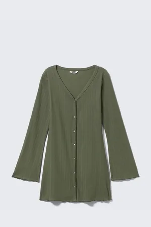Monki Long-Sleeved V-neck Mini Dress