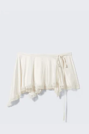 Monki Lace-Trim Satin Wrap Mini Skirt