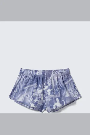 Monki Mid-Rise Printed Poplin Pyjama Shorts