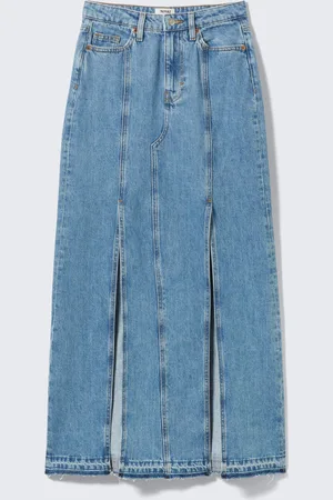 Monki Mid-Waist Split Denim Skirt