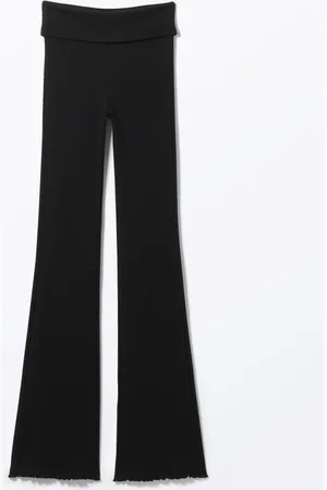 Monki Ribbed Fold-over Waist Flared Trousers