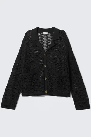 Monki Open-Knit Button-Up Cardigan
