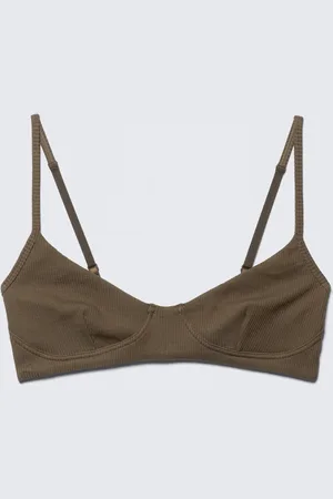 Monki Ribbed V-neck Cotton Bra