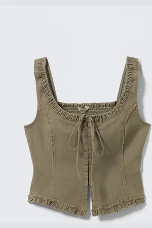 Monki Frill-Trim Twill Corset Top