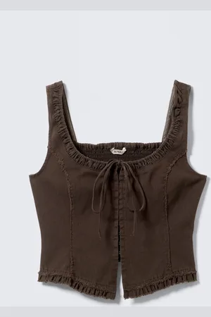 Monki Frill-Trim Twill Corset Top