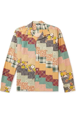 BODE Diagonal Square Convertible-Collar Patchwork Cotton-Poplin Shirt - Men - - S/M