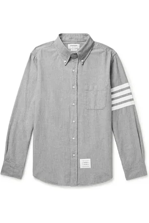 Thom Browne Button-Down Collar Striped Cotton-Chambray Shirt - Men - - 1