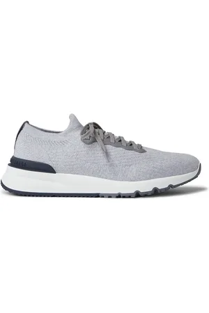 Brunello Cucinelli Leather-Trimmed Stretch-Knit Sneakers - Men - - EU 40