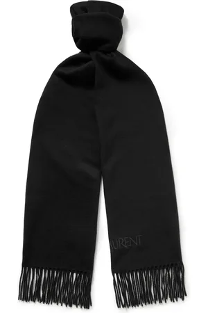 Saint Laurent Logo-Embroidered Fringed Cashmere Scarf - Men