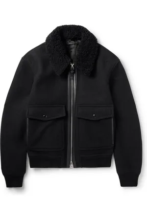 Tom Ford Shearling and Leather-Trimmed Wool-Blend Bomber Jacket - Men - - IT 56
