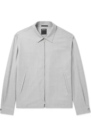 Ermenegildo Zegna Logo-Appliquéd Leather-Trimmed Wool-Gabardine Harrington Jacket - Men - - XXL