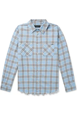 AMIRI Shotgun Logo-Appliqued Distressed Checked Cotton-Flannel Shirt - Men - - S