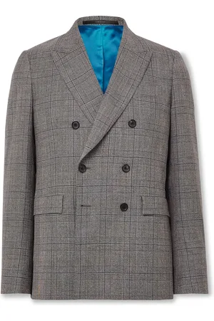 Paul Smith Double-Breasted Prince of Wales Checked Wool and Linen-Blend Suit Jacket - Men - - UK/US 42