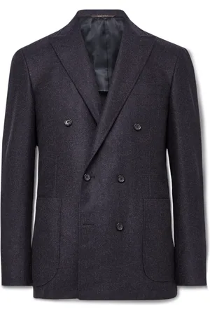 CANALI Kei Slim-Fit Double-Breasted Wool-Flannel Suit Jacket - Men - - IT 54