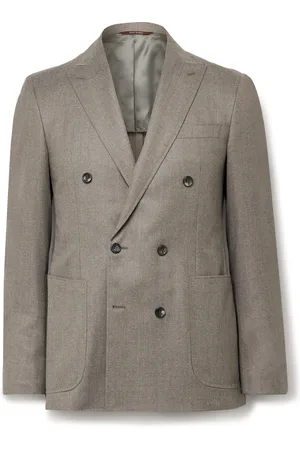 CANALI Kei Slim-Fit Double-Breasted Wool-Flannel Suit Jacket - Men - - IT 50
