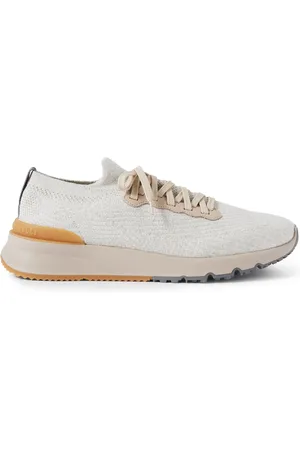 Brunello Cucinelli Leather-Trimmed Stretch-Knit Sneakers - Men - - EU 42